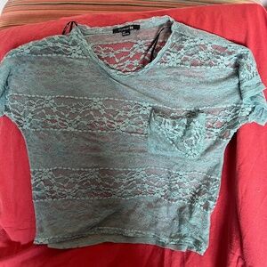 Forever 21 Dusty Blue Lace Blouse with Pocket Size S/P